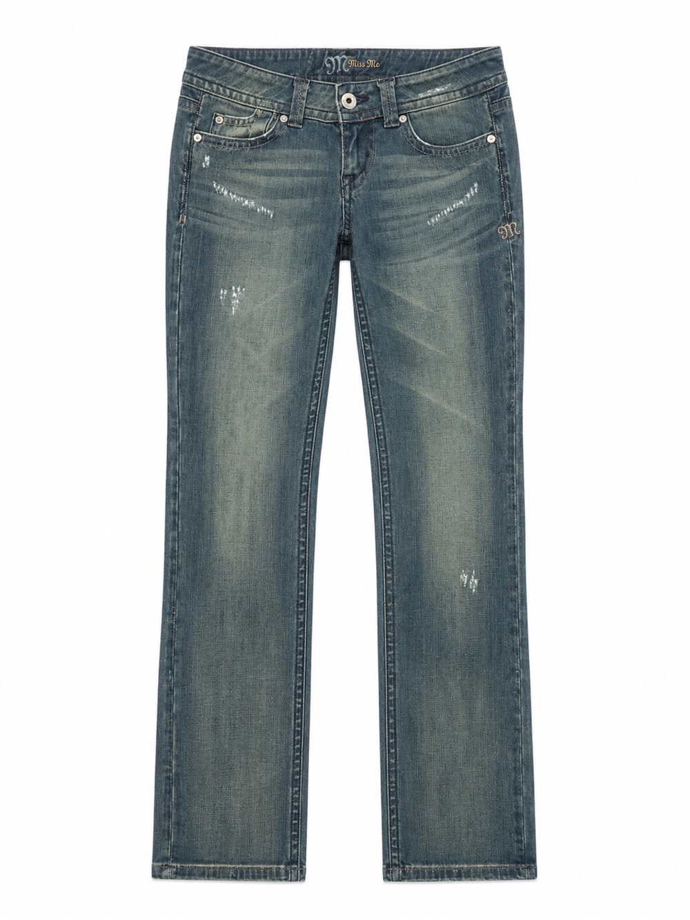Miss Me Embellished Stitched Distressed Bootcut Blue Women's Denim Jeans Size 27
